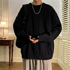 남성용 패션플로우 꾸안꾸 베이직한 꽈배기 패턴 라운드넥 니트