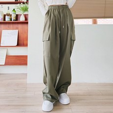 플랜데이 여성용 트랙 투핀턱 카고 스트링 와이드 팬츠 미디움