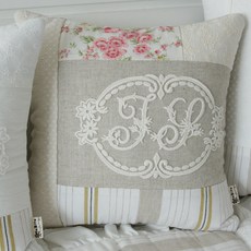 앤코튼 로맨틱패치 사각 쿠션커버 + 솜 세트, 내츄럴