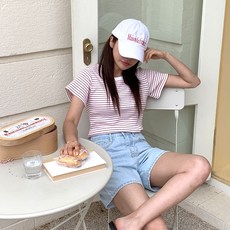 시크블랙 여성용 트레마 라운드넥 골지 단가라 반팔 티셔츠 cpt12874k35