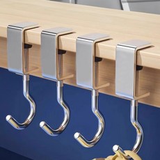 日常重點 堅固固定 免鑽孔 書桌包包掛勾, 銀色, 4個