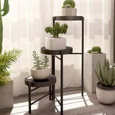 21C Trend 室內圓形花盆架展示架, 黑色, 3層