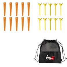 NAYASTYLE 高爾夫塑膠球釘 10入 + ABS球釘 10入 + 收納袋組合 GFYP-185-4+172-2PU, 橘色, 黃色