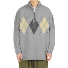 다꾸앙 남성용 오버핏 아가일 니트 반집업 E09C5_tn4396