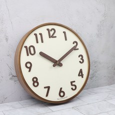 HotClock 木質圓形3D數字靜音掛鐘 30cm A型, 胡桃木象牙白