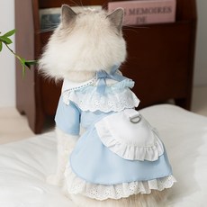 Artipet 寵物蕾絲蝴蝶結女僕牽引裙, 1個, 藍色