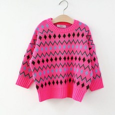 兒童款復古菱形圖案厚針織衫