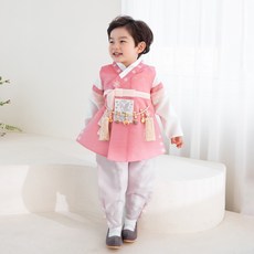 Doha Hanbok 男童蜜桃花朵高級韓服套裝