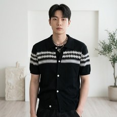 Dotif 男士提花圖案翻領鈕扣短袖T恤 D263-0830