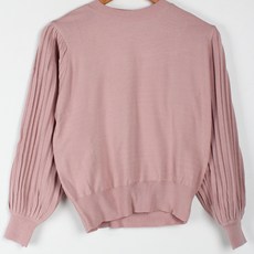 빼빼 여성용 라운드넥 셔링퍼프 소매주름 니트 티셔츠