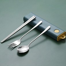 Dometopia DOTO 食道樂攜帶式湯匙筷子+叉子組, 1套, 藍綠色不鏽鋼, 湯匙 + 筷子 + 叉子 + 收納盒