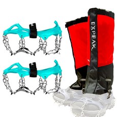 Expeak 툰드라 13爪冰爪 + 硬殼收納盒 + 피나클 長筒雪套組, 薄荷綠(冰爪), 紅色(雪套)