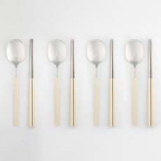 Cuisine de Maman 兒童用純粹餐具組, 湯匙 + 筷子, 奶油白, 4套