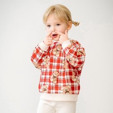 mollimelli 兒童巧克力泰迪熊刷毛圓領T恤