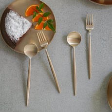 Notdam 韓式傳統鍛造銅器 西式甜點餐具2人組, 4個, 2 個勺子 + 2 個叉子, 單色