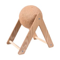 Truly House 三角麻繩抓球 貓抓板貓玩具 三角實木貓抓球 磨爪手纏劍麻繩 貓爬架 貓抓柱 加大款, 木頭色, 1個