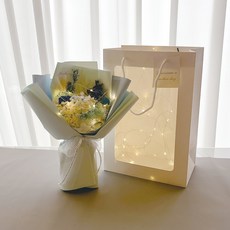 LOVELY FARM 永恆不變的美麗 永生花綜合花束 + LED燈泡組 + 購物袋, 藍色, 1個