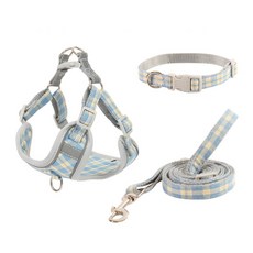 ANTS 格紋寵物胸背帶 XS號+牽繩, 1套, 藍色