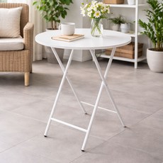 가구느낌 몬접이식 원형 2인 철제 테이블 600 x 600 mm, 화이트화이트