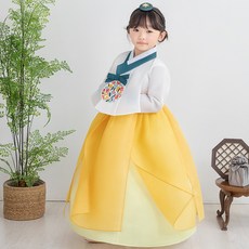 GAON BABY HANBOK 女童黃色斜開衩 韓服上下裝套裝 AW235