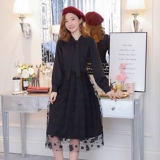 孕婦蝴蝶結領帶紗網連身裙