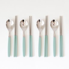 kamome kitchen 兒童湯匙筷子組 四人組, 薄荷綠, 勺子+筷子, 1組