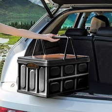 지엠지모터스 트렁크정리함 캠핑박스 폴딩타입 우드상판 포함 손잡이 접이식, 블랙, 30L, 1개