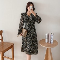 로미스토리 여성용 프릴 로맨틱 플라워 원피스