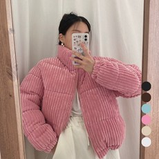 Elsso 女款燈芯絨高領短版鋪棉外套