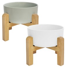 MONAGIO 寵物木托盤陶瓷餐具 小, 白色, 灰色