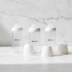 MOYUUM 矽膠塗層玻璃奶瓶三入組, 白色, 240ml, 1個