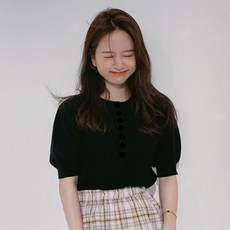 女款素色泡泡袖短袖針織衫