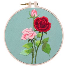 DIY 復古簡單花卉圖案刺繡套組, 1套, 紅玫瑰