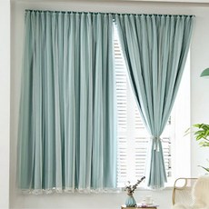 韓國 GNY 絲滑蕾絲雙層魔鬼氈遮光窗簾, 薄荷綠