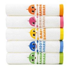 CLAUMAN 鯊魚寶寶 日常卡通毛巾 150克 30支棉紗 5件組, 1組, 黃色+粉色+藍色+橘色+綠色