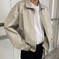 meosidda 男款寬鬆剪裁雙向拉鍊人造皮革夾克