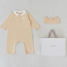 BABY&I 嬰幼兒用生物長版連身衣 + 皇冠髮帶新生兒賀禮套組