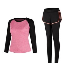 女款時尚瑜伽長袖T恤+短褲內搭褲組