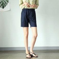 빼빼 여성용 끈조절 허리밴딩 린넨 4부 반바지