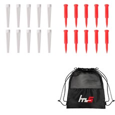 NAYASTYLE 塑膠高爾夫長釘 白色 10入 + 塑膠高爾夫長釘 紅色 10入 + 收納袋組合 GFYP-185-1 177-3PU, 混合顏色