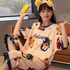 Elsso 女性短袖七分褲睡衣上下套裝