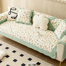 Mondspot 復古四季絎縫防滑沙發墊 綠色格紋 YY57640