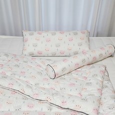 ahtty blanc 兒童用棉質寬版枕頭 + 薄被 + 熟睡身體枕套組, 格紋熊