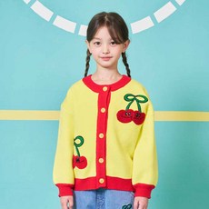 minidou 女童櫻桃撞色開襟衫