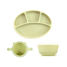 MODU'I BLUEMAMA 孩童矽膠學習餐具3入組, 綠豆色, 1組