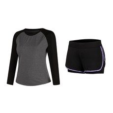 Naya Style女款瑜珈服長袖上衣+短褲套裝