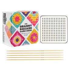 Knitt 鉤針編織圖案 The Granny Square 卡牌組 50款設計 + 雙面定型墊 + 3mm 手套針套組, 1套, 混合色