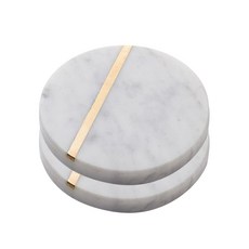 마켓피오 고급 대리석 골드라인 티코스터, 원형화이트, 2개