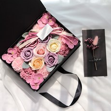 人造花花口袋錢盒套組, 鮮花（薰衣草）、盒子、購物袋（隨機發貨）