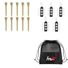 NAYASTYLE 木質高爾夫標準球Tee 10入 + 高爾夫+球標長Tee 5入 + 收納袋組合 GFYP-182-2+159PU, 混合色